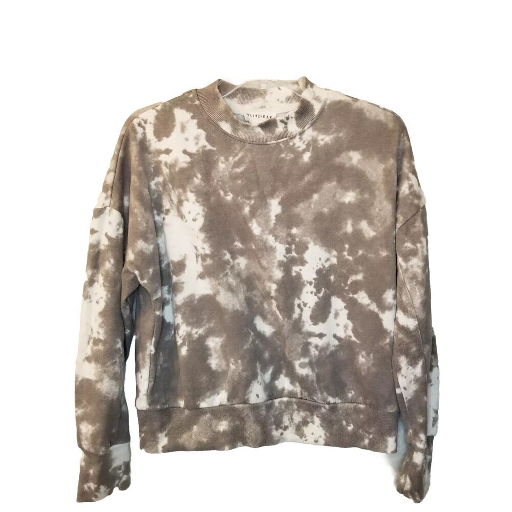 Olive + Oak Sweatshirt Top Womens Size Large Tie Dye Camo Ivory Gray Relaxed